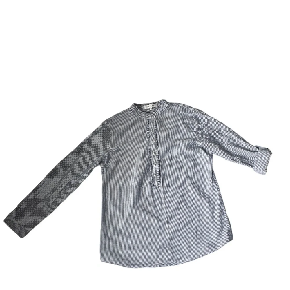 Eden & Olivia Blue/White Striped Pearl Roll Tab Button Front Shirt Size L - Picture 6 of 9